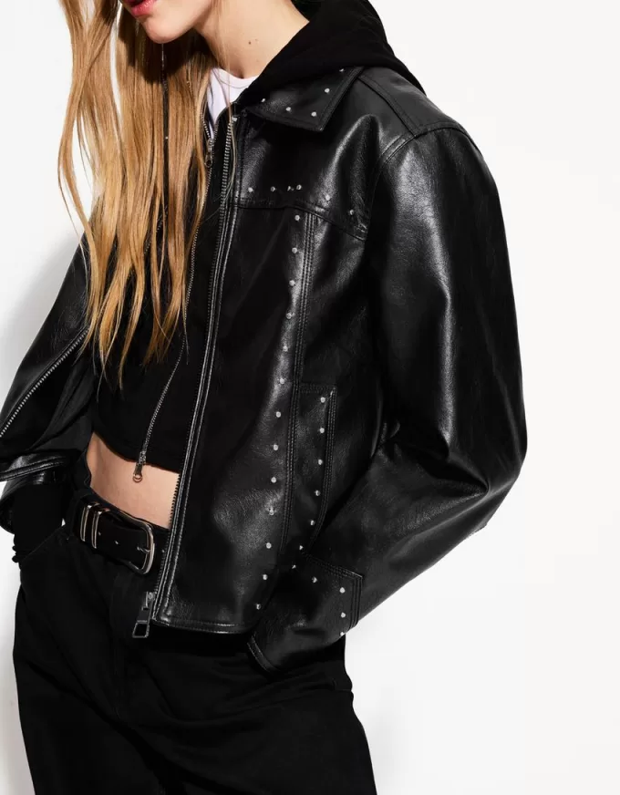 Studded leather effect jacket