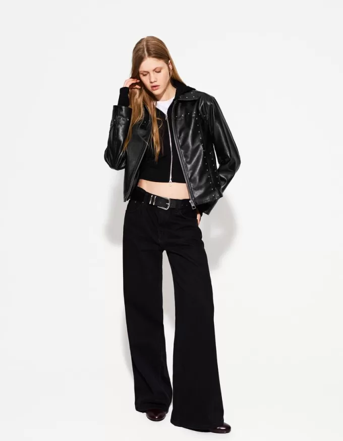 Studded leather effect jacket