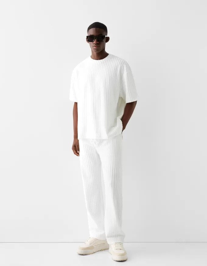 Textured striped short sleeve T-shirt Textured striped short sleeve T-shirt