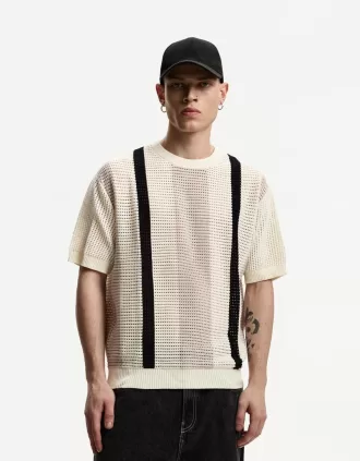 Textured striped short sleeve T-shirt