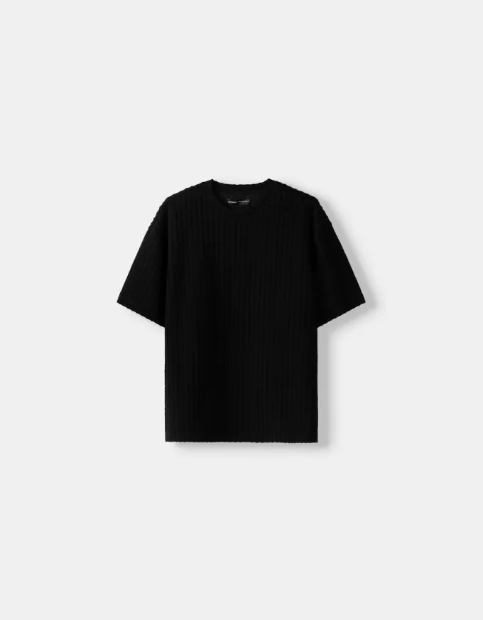 Textured striped short sleeve T-shirt Textured striped short sleeve T-shirt