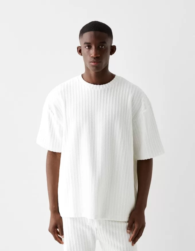 Textured striped short sleeve T-shirt Textured striped short sleeve T-shirt