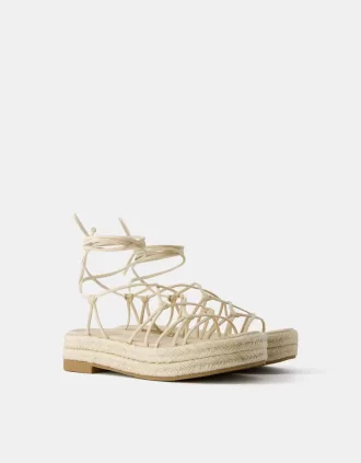 Tied flat jute sandals