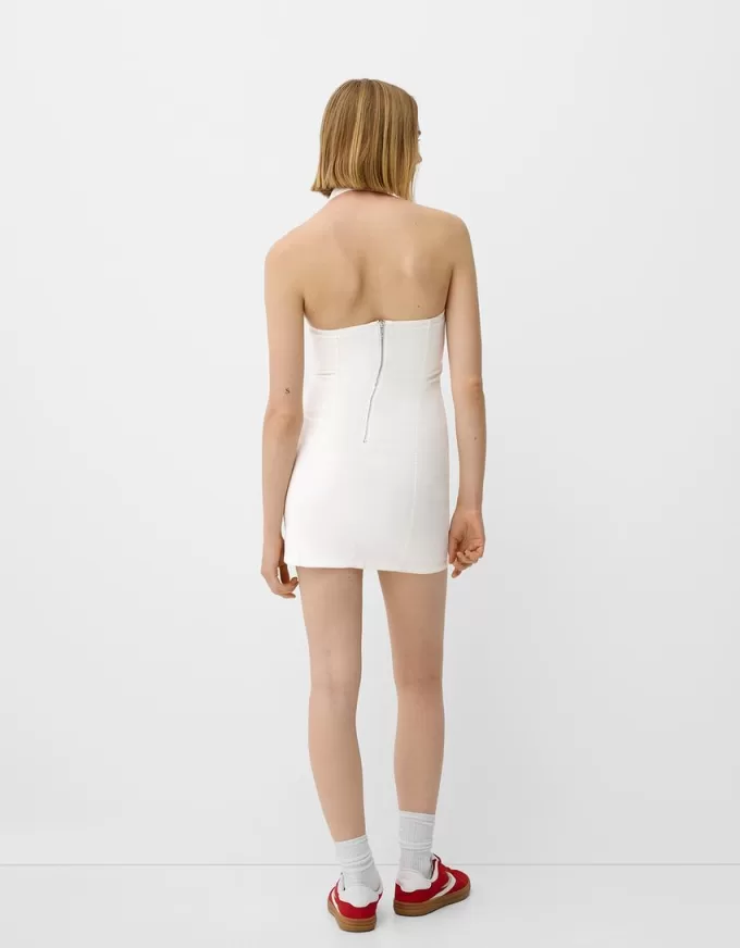 Twill halterneck mini dress