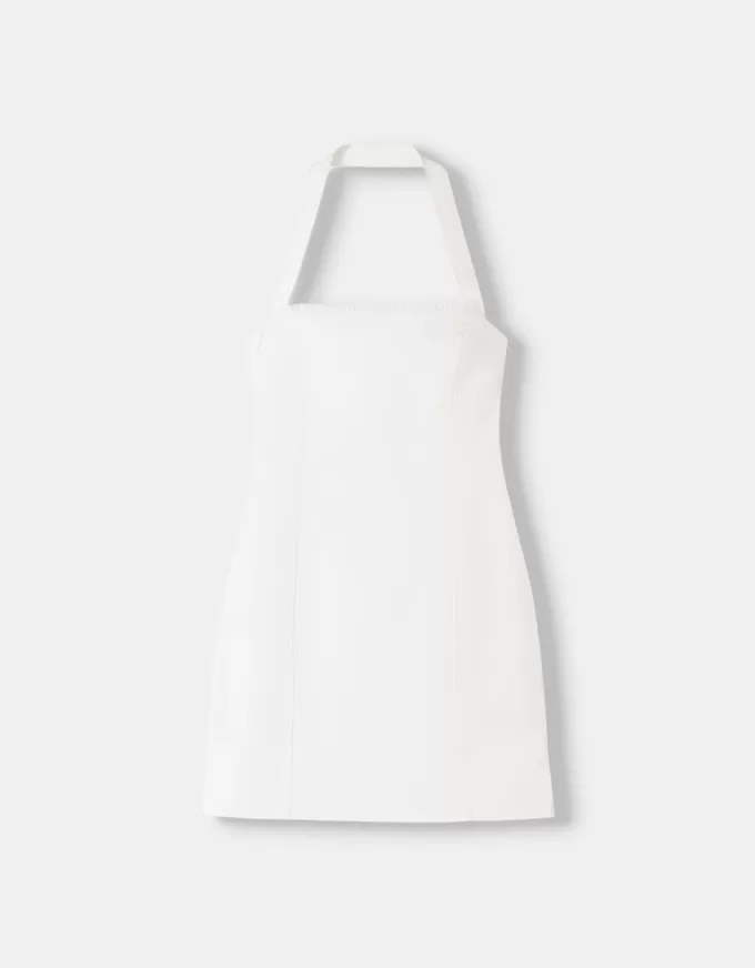 Twill halterneck mini dress