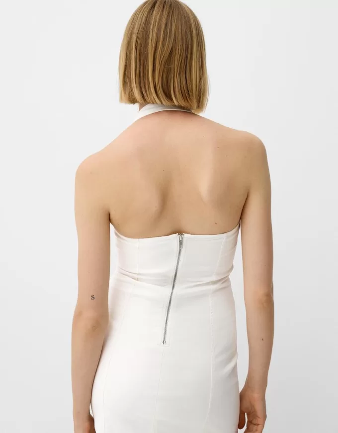 Twill halterneck mini dress