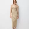 Twill midi dress with straps and seam details Twill midi dress with straps and seam details