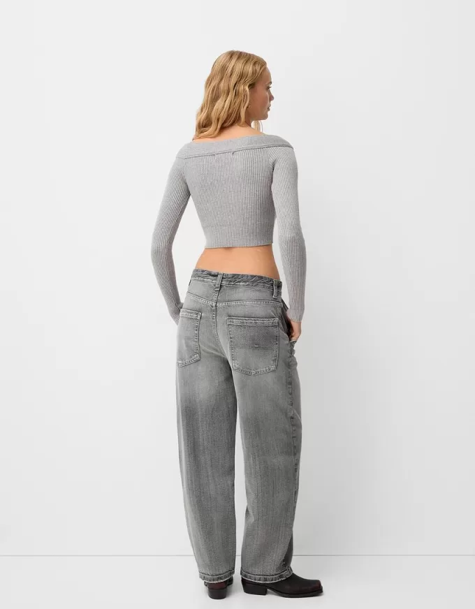 V-neck off-the-shoulder sweater V-neck off-the-shoulder sweater