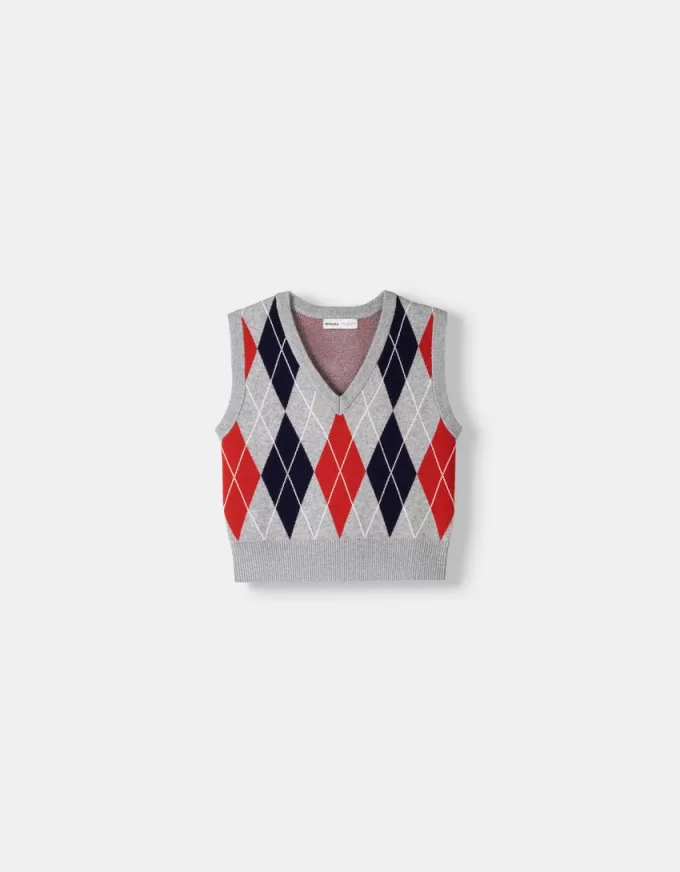 V-neck vest with argyle pattern V-neck vest with argyle pattern