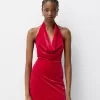 Velvet halter neck midi dress