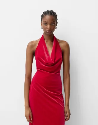 Velvet halter neck midi dress