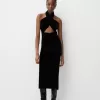 Velvet halter neck midi dress