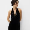 Velvet halter neck midi dress
