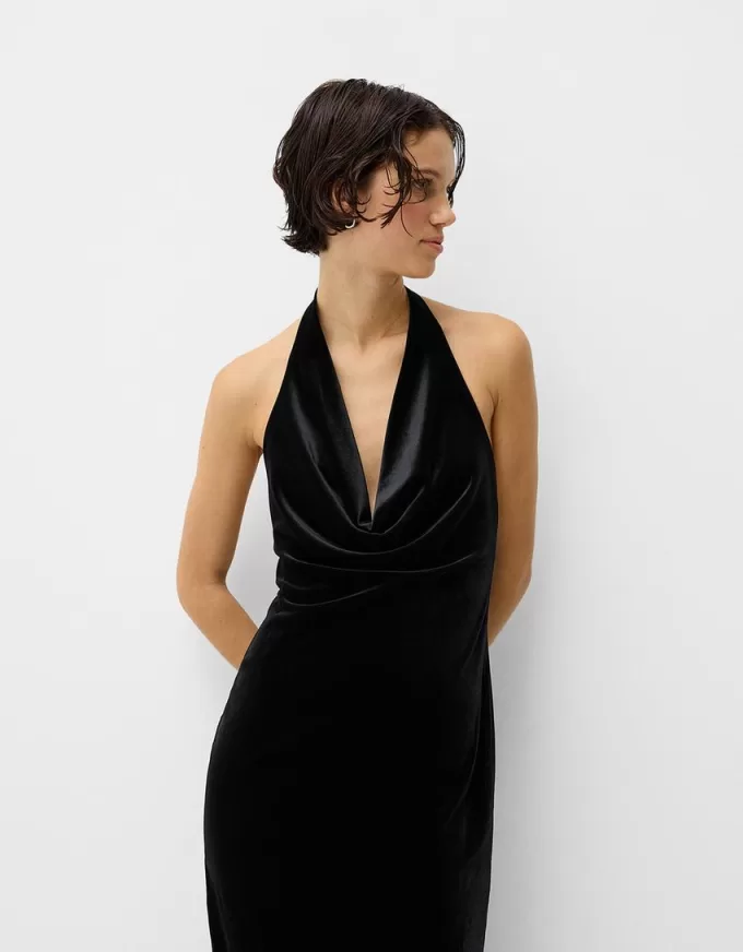 Velvet halter neck midi dress