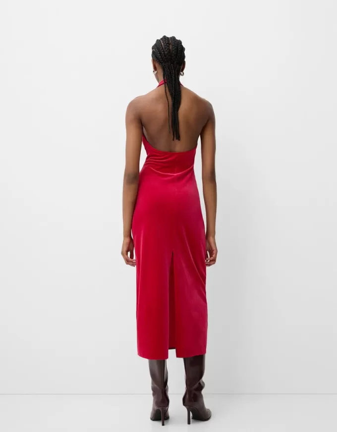 Velvet halter neck midi dress