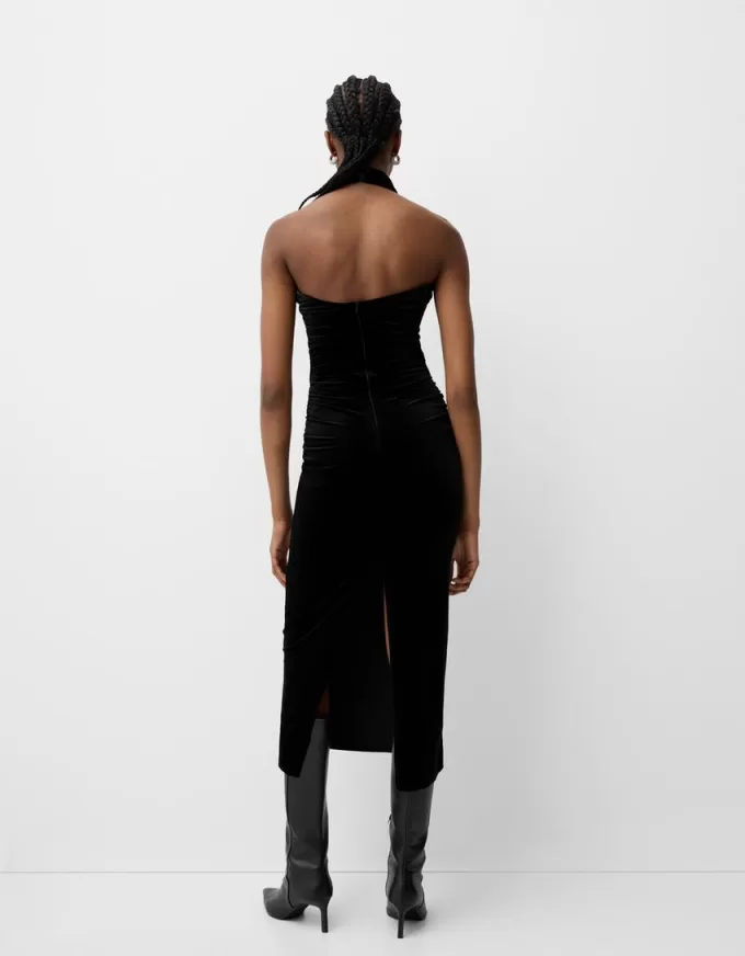 Velvet halter neck midi dress