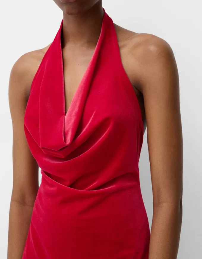 Velvet halter neck midi dress
