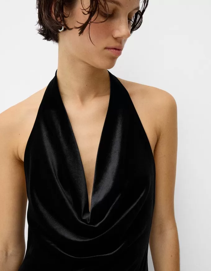 Velvet halter neck midi dress