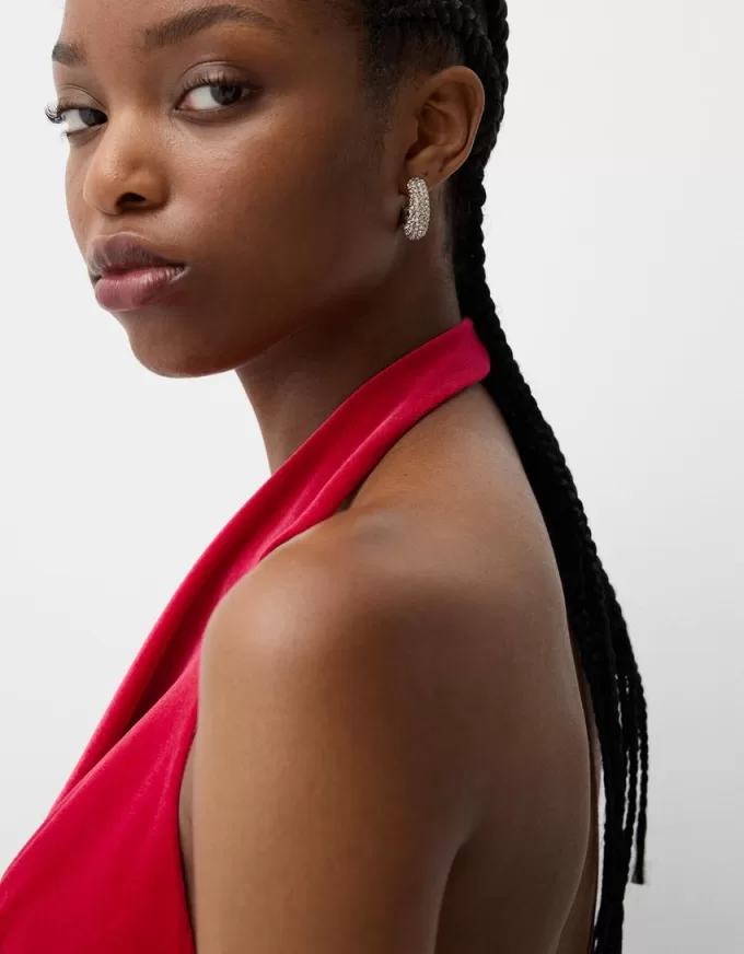 Velvet halter neck midi dress