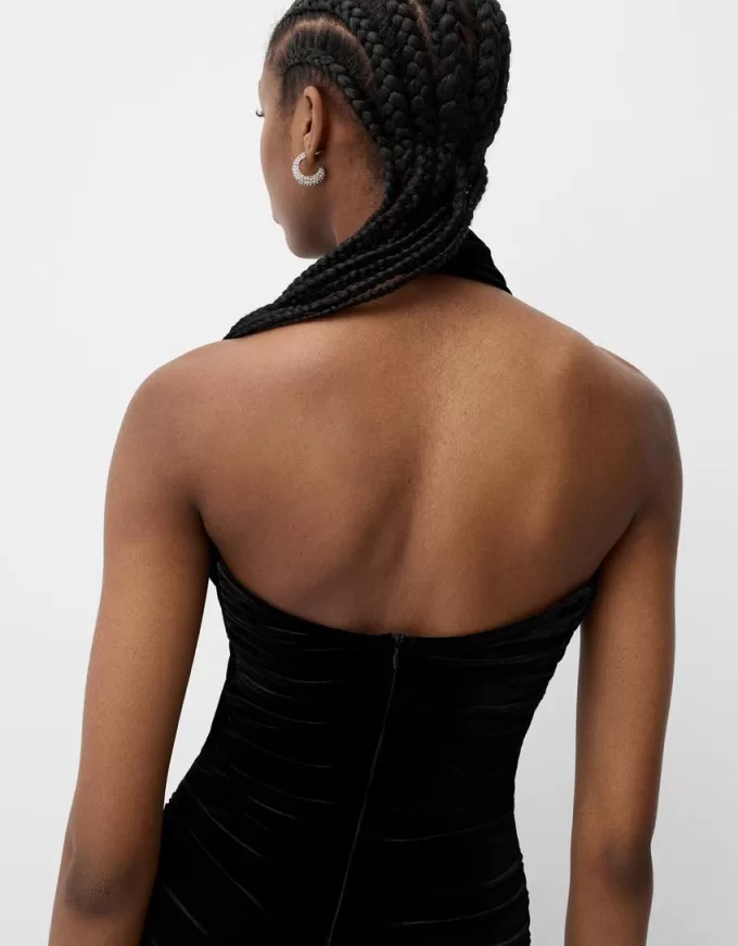 Velvet halter neck midi dress