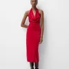 Velvet halter neck midi dress