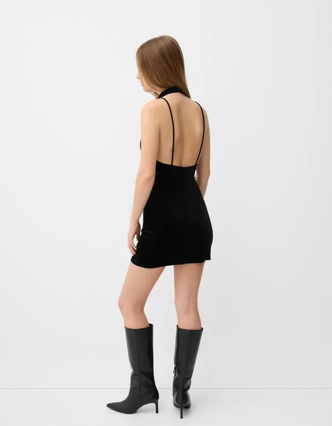 Velvet high neck mini dress