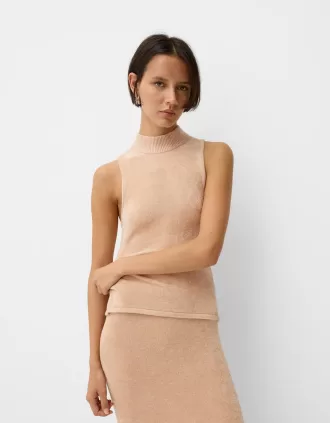 Velvet high neck top with tie detail