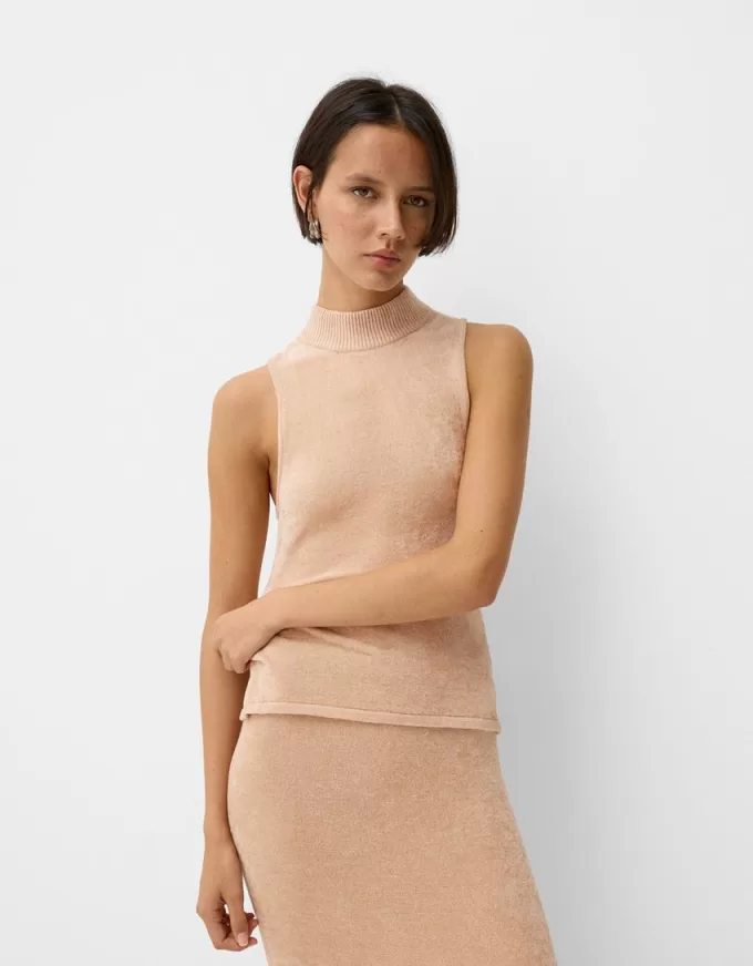 Velvet high neck top with tie detail Velvet high neck top with tie detail