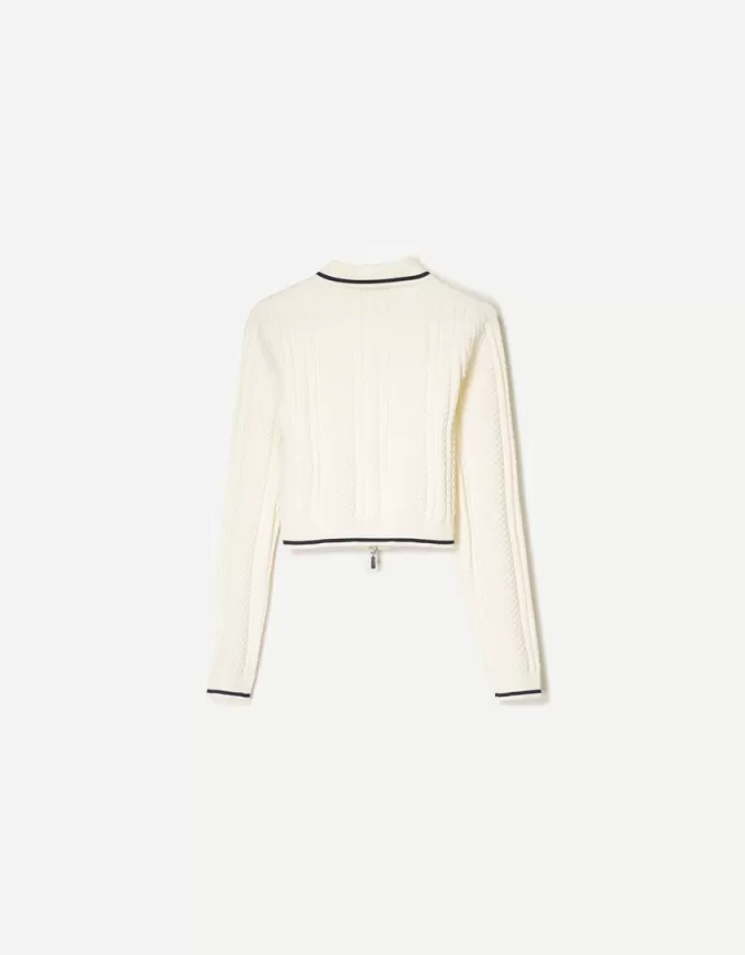 Zip-up jacket with cable-knit polo collar Zip-up jacket with cable-knit polo collar