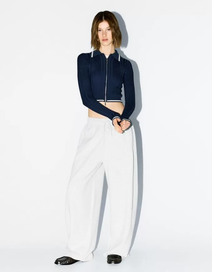 Zip-up jacket with cable-knit polo collar Zip-up jacket with cable-knit polo collar