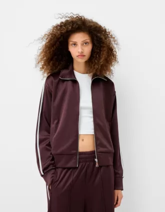 Zip-up satin sweatshirt