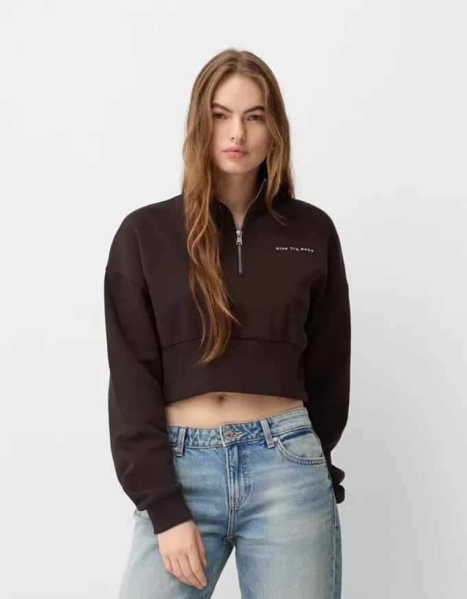 Zipped sweatshirt with embroidery Zipped sweatshirt with embroidery